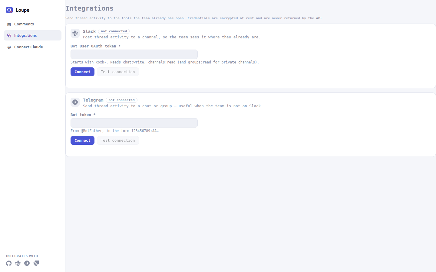 The Integrations page