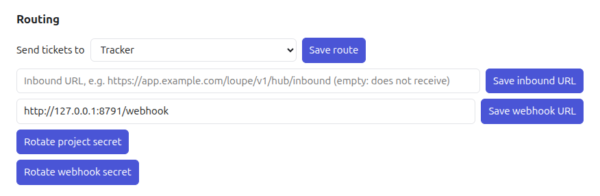 The routing settings of a project