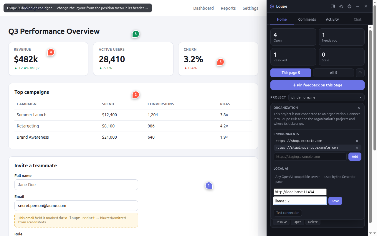 The project popover listing environments